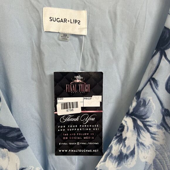 NWT Sugarlips Light Blue Floral Sheer Sleeves Maxi Dress XS - Picture 2 of 5